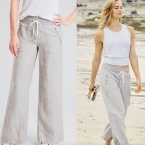 Athleta Cabo Linen Wide Legged Pants, Drawstring Waist, Heather Gray, Size 6
